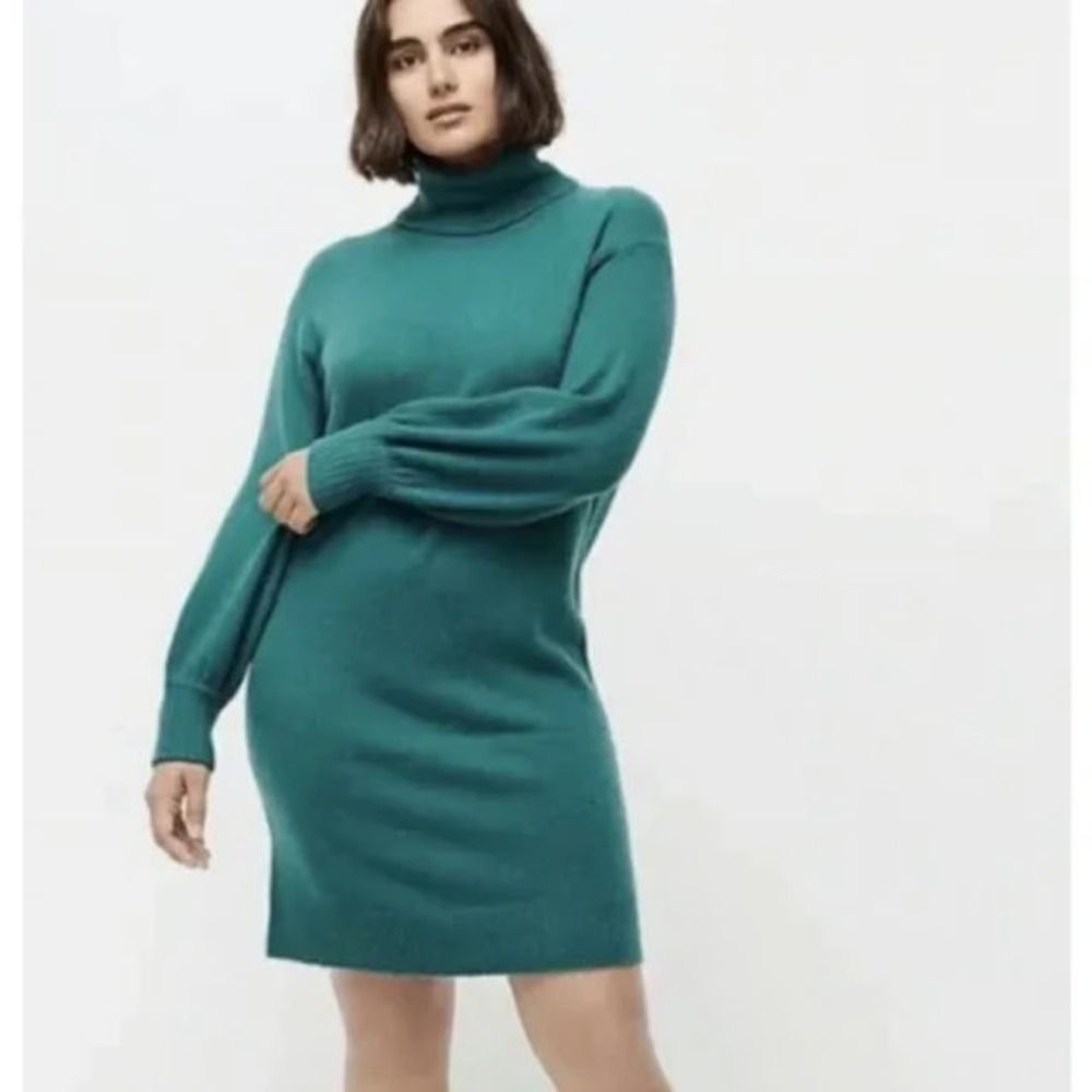 EUC J Crew supersoft yarn‎ green turtleneck sweater dress wool alpaca blend sz S